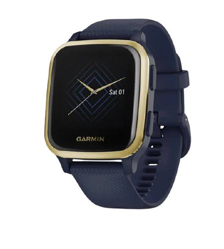 Garmin Venu® Sq – Music Edition Part Number 010-02426-82 (Light Gold Aluminum Bezel with Navy Case and Silicone Band)