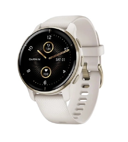 Garmin Venu 2 Plus Cream Gold Stainless Steel Bezel with Ivory Case and Silicone Band-010-02496-52
